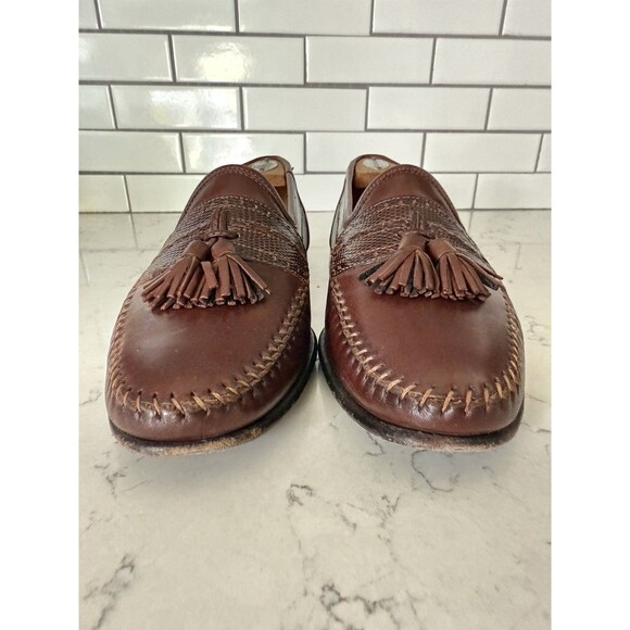 Santoni Tassel Brown Leather Loafers Lizard Accents Mens  Shoes Size 7 main image 6